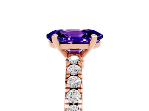 Rose gold Oval Cut Solitaire Diamond with Pavé Band and Four-Prong Setting_5