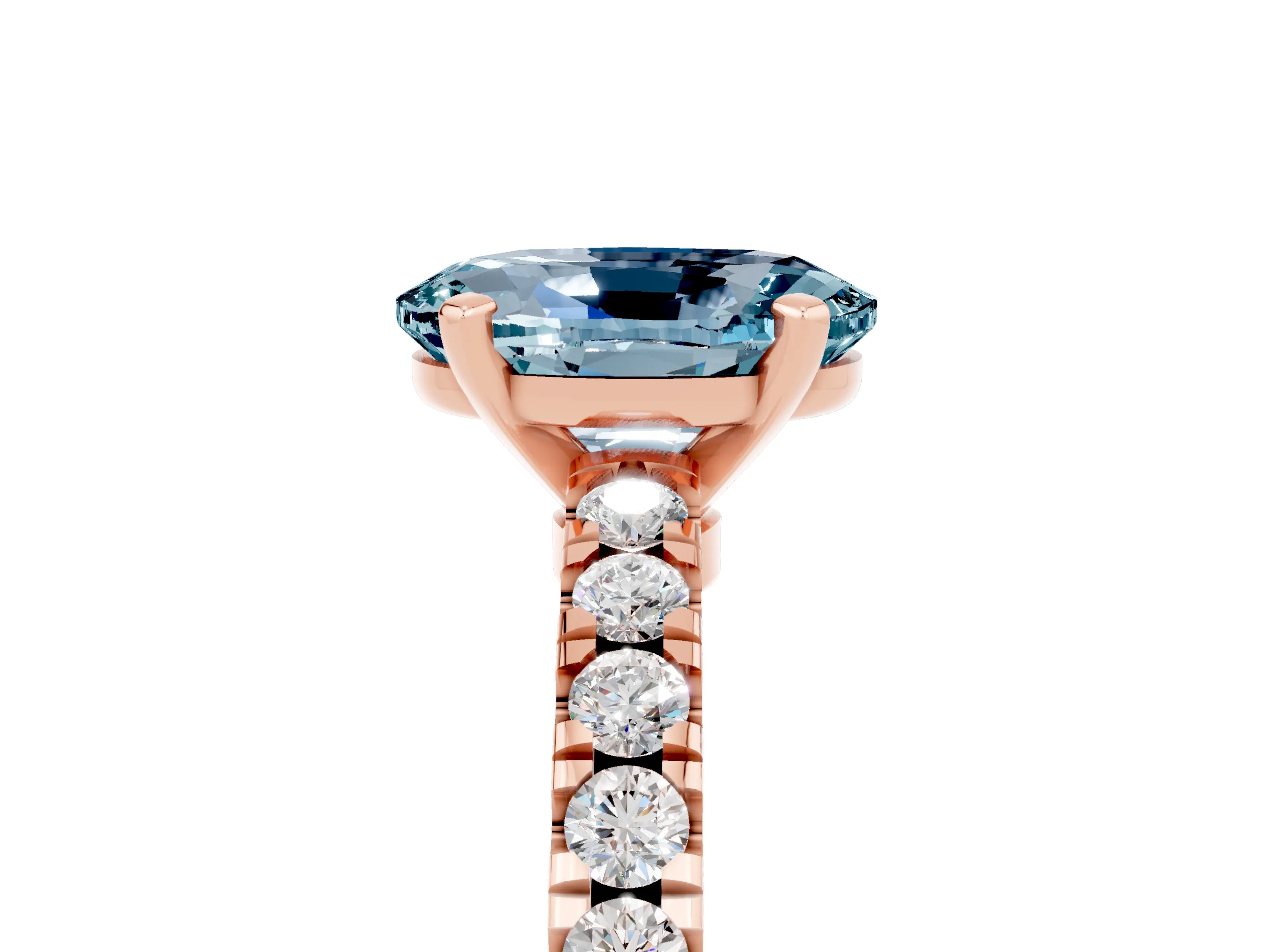 Rose gold Oval Cut Solitaire Diamond with Pavé Band and Four-Prong Setting_5