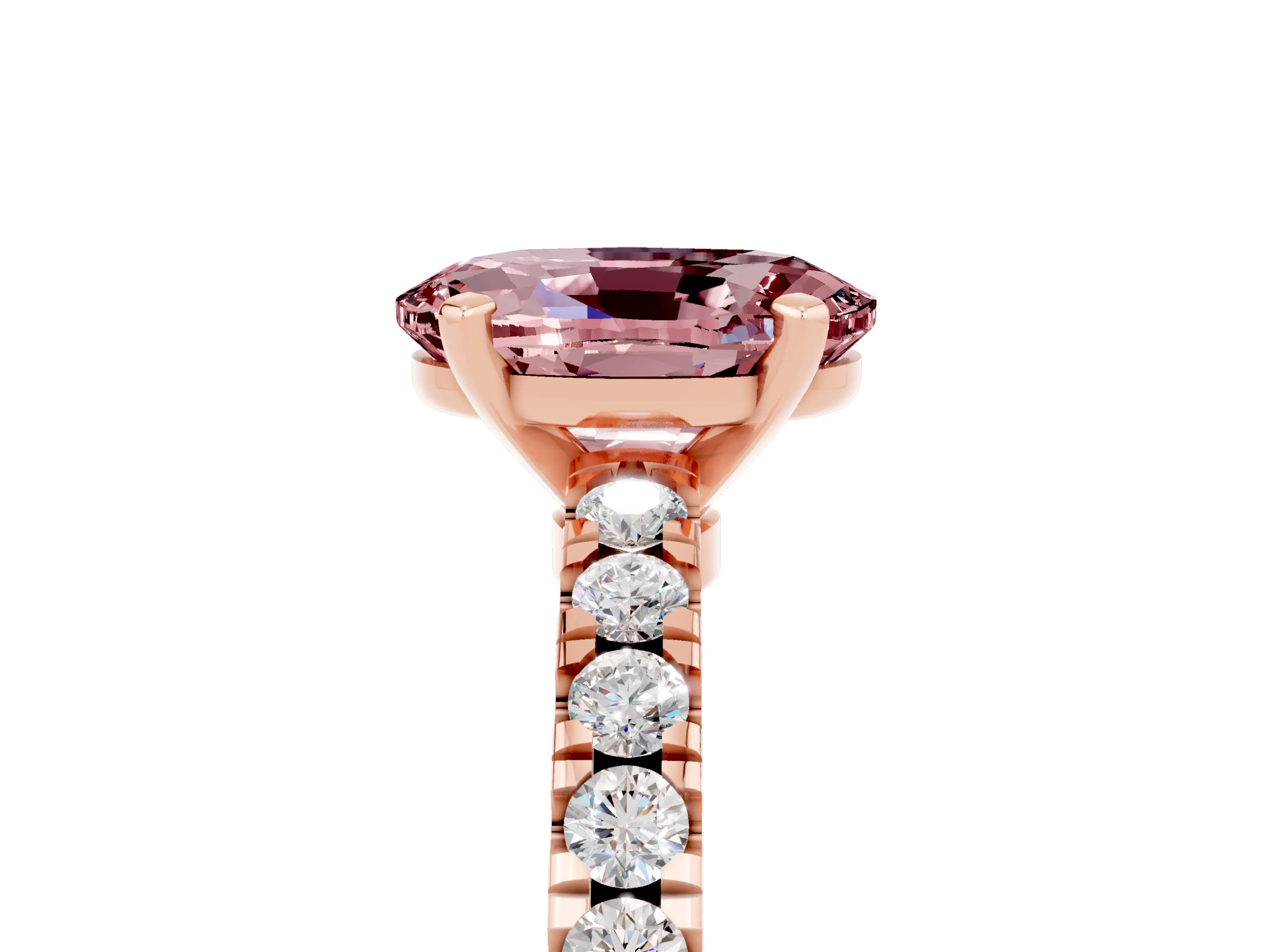 Rose gold Oval Cut Solitaire Diamond with Pavé Band and Four-Prong Setting_5