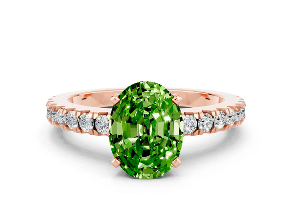 Rose gold Oval Cut Solitaire Peridot with Pavé Band and Four-Prong Setting