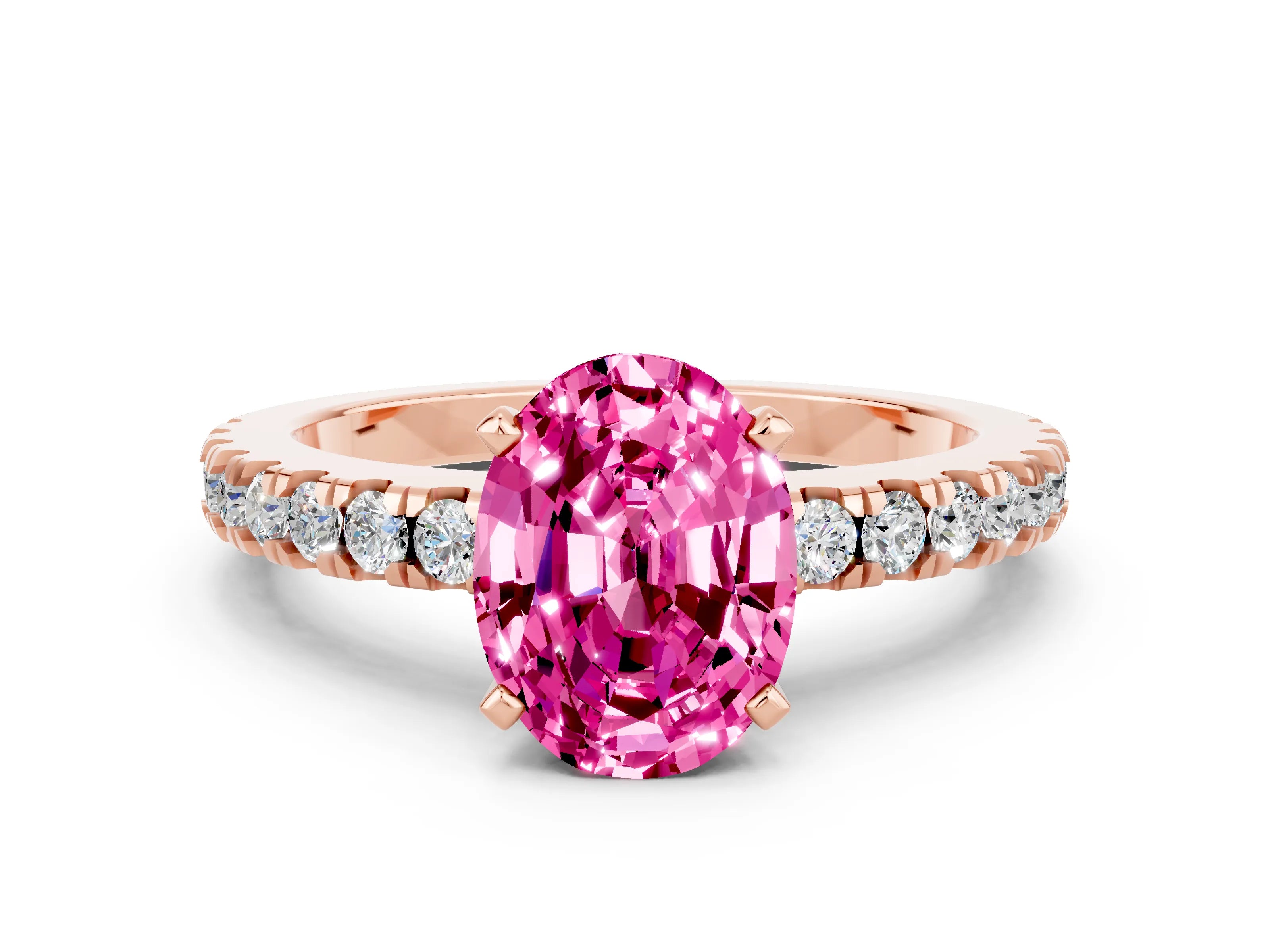 Rose gold Oval Cut Solitaire Diamond with Pavé Band and Four-Prong Setting