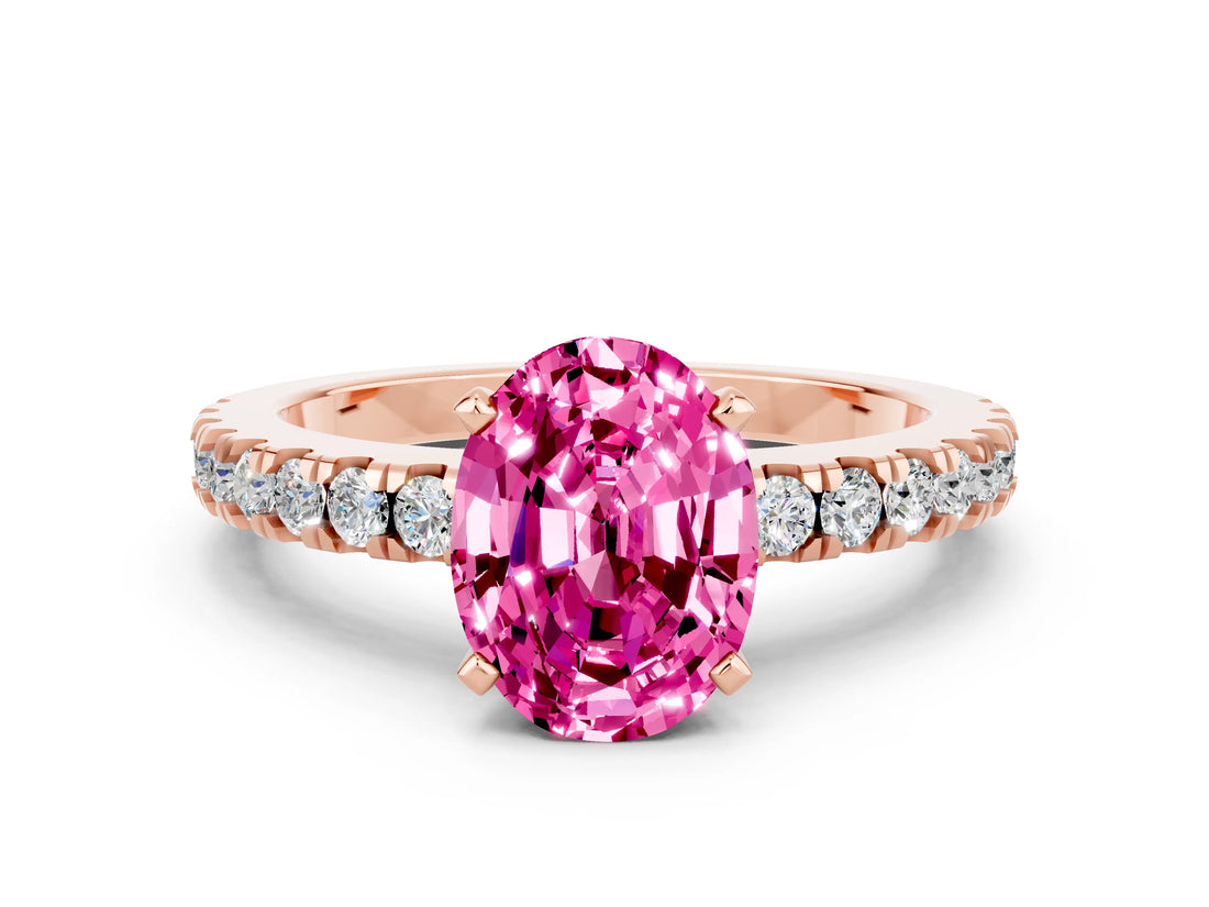 Rose gold Oval Cut Solitaire Diamond with Pavé Band and Four-Prong Setting