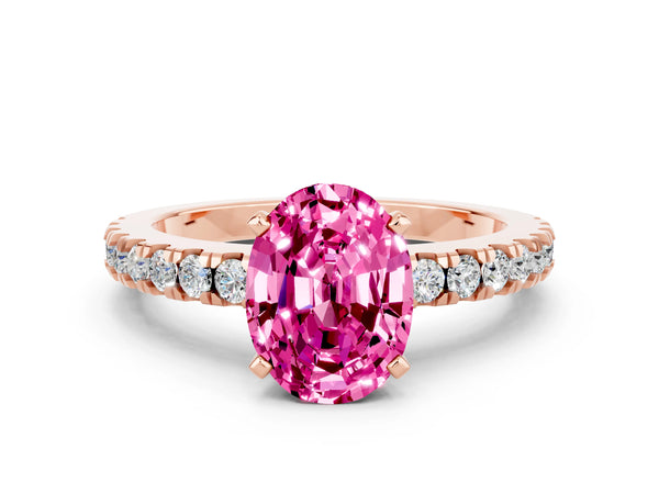 Rose gold Oval Cut Solitaire Pink Sapphire with Pavé Band and Four-Prong Setting
