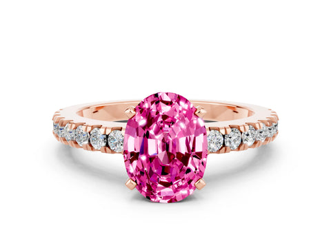 Rose gold Oval Cut Solitaire Diamond with Pavé Band and Four-Prong Setting