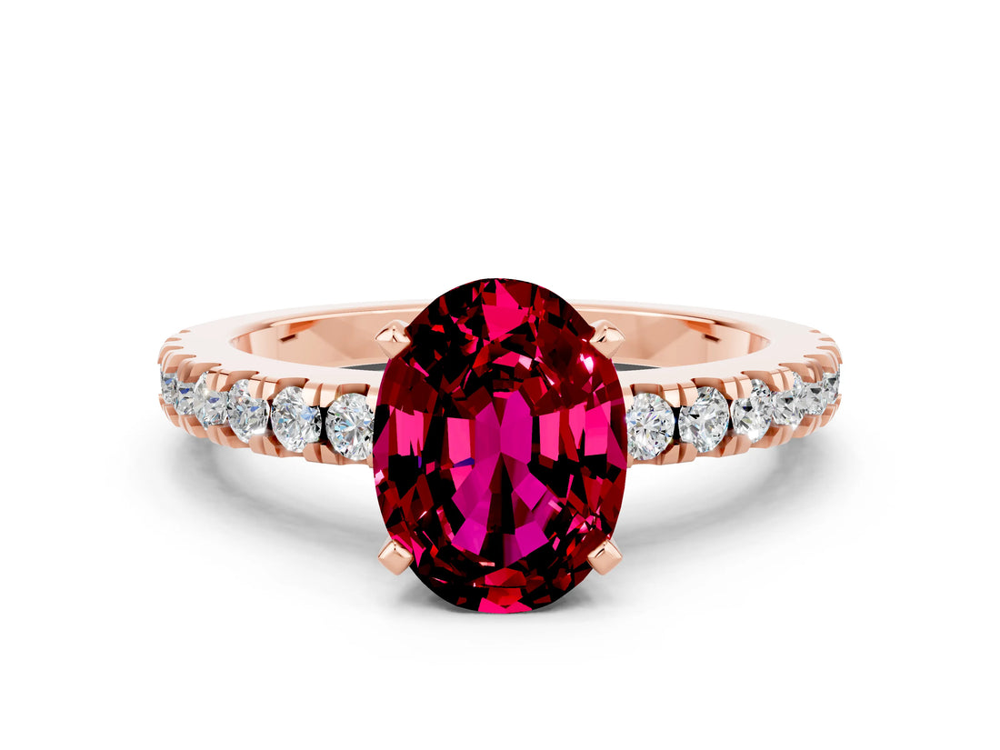 Rose gold Oval Cut Solitaire Diamond with Pavé Band and Four-Prong Setting