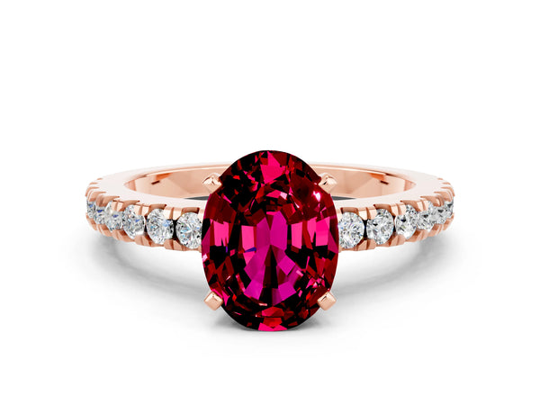 Rose gold Oval Cut Solitaire Garnet with Pavé Band and Four-Prong Setting