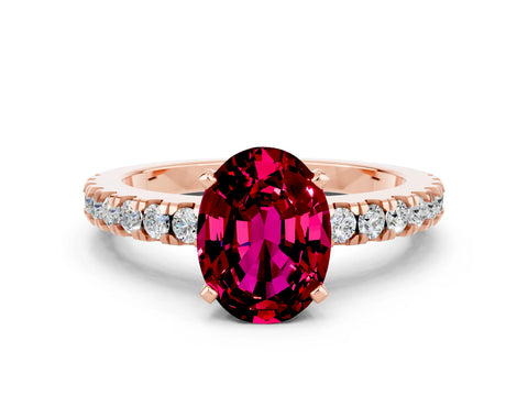 Rose gold Oval Cut Solitaire Diamond with Pavé Band and Four-Prong Setting