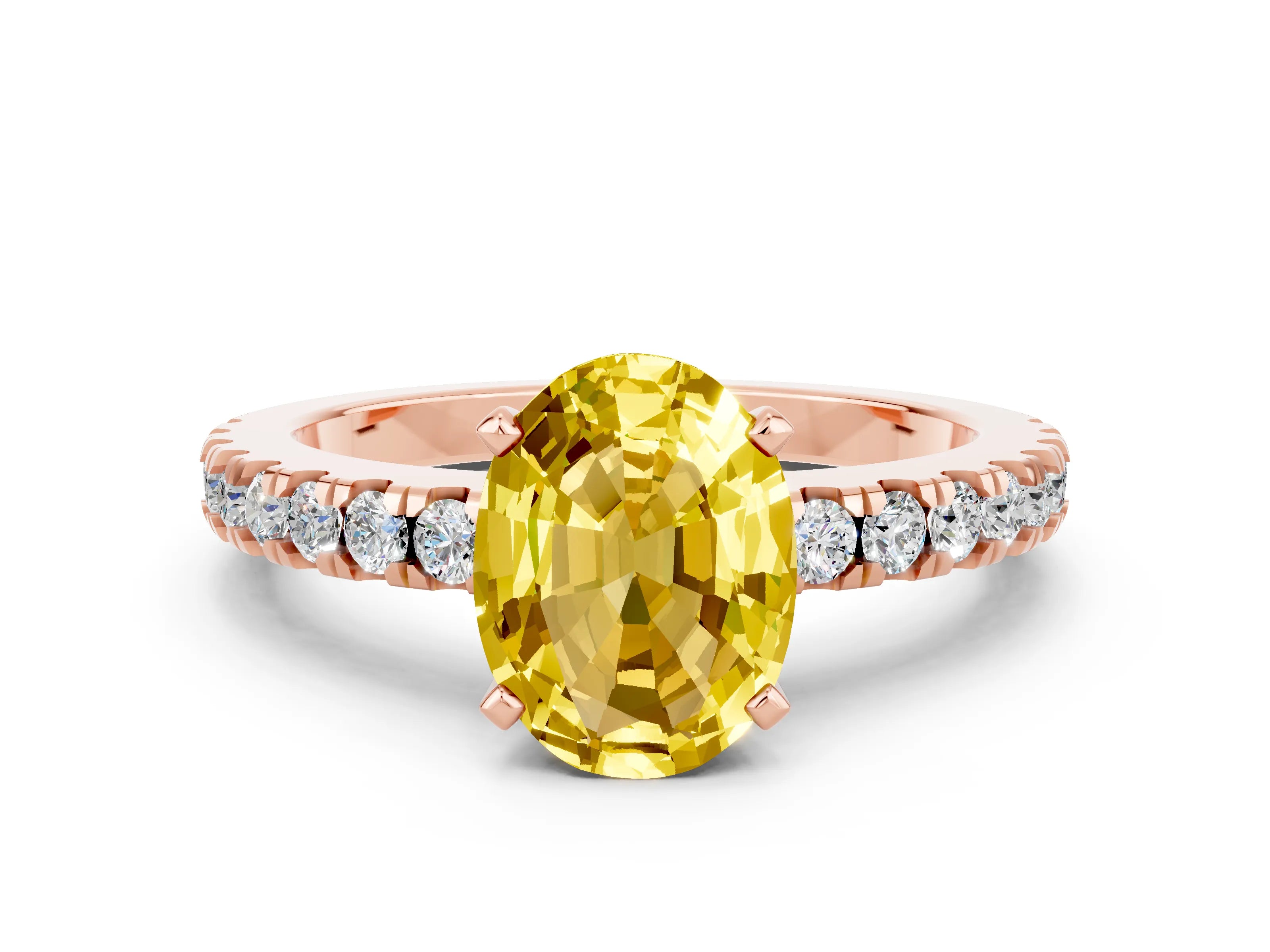Rose gold Oval Cut Solitaire Diamond with Pavé Band and Four-Prong Setting