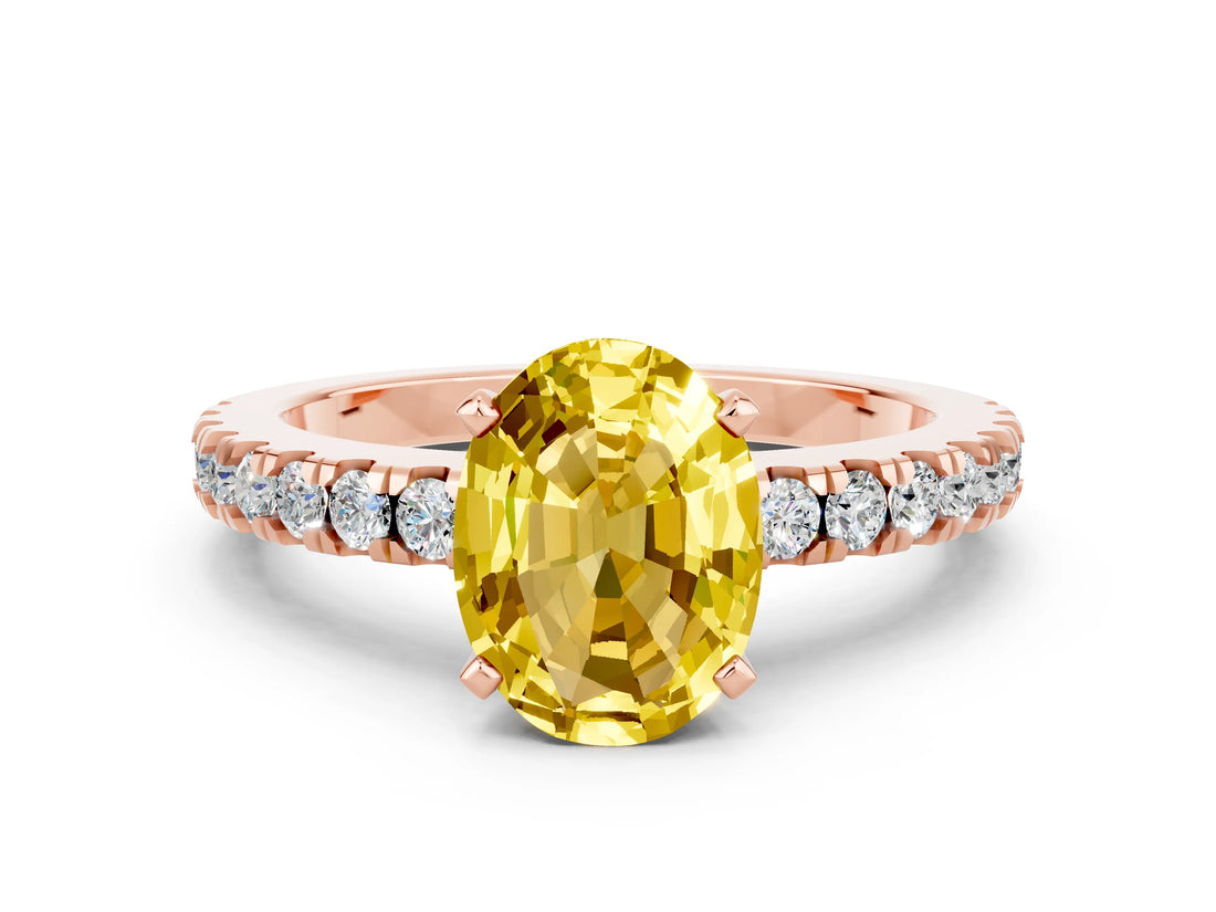 Rose gold Oval Cut Solitaire Diamond with Pavé Band and Four-Prong Setting
