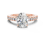 Rose gold Oval Cut Solitaire Diamond with Pavé Band and Four-Prong Setting