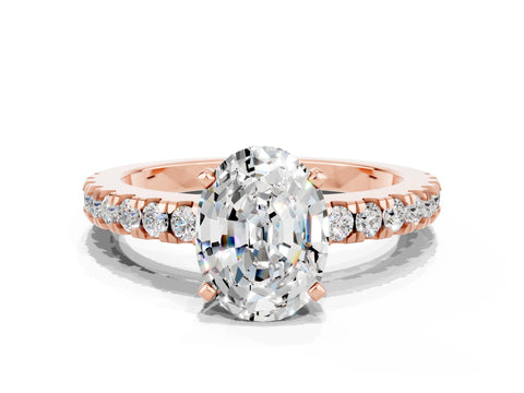 Rose gold Oval Cut Solitaire Diamond with Pavé Band and Four-Prong Setting