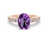 Rose gold Oval Cut Solitaire Diamond with Pavé Band and Four-Prong Setting