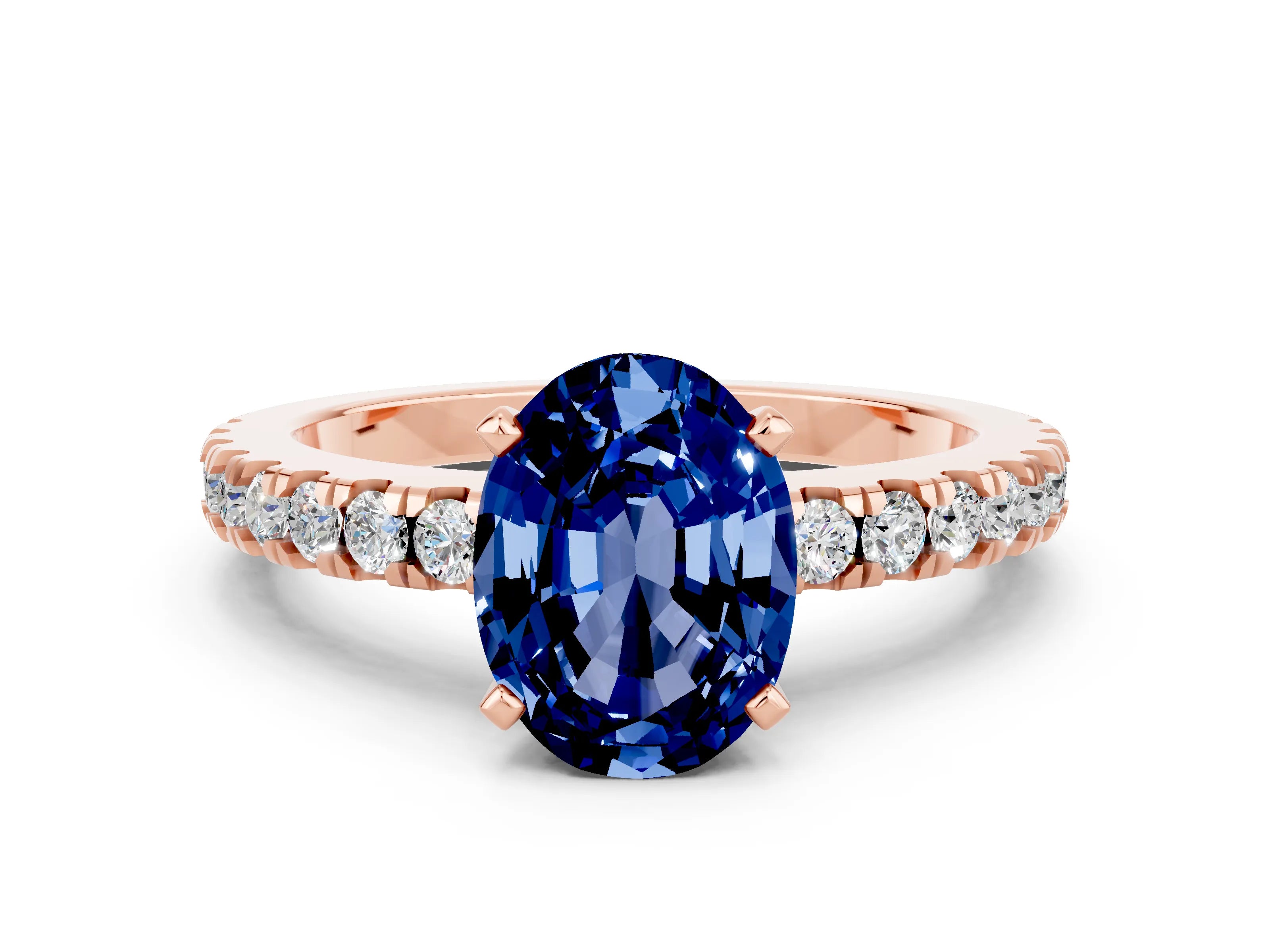 Rose gold Oval Cut Solitaire Diamond with Pavé Band and Four-Prong Setting