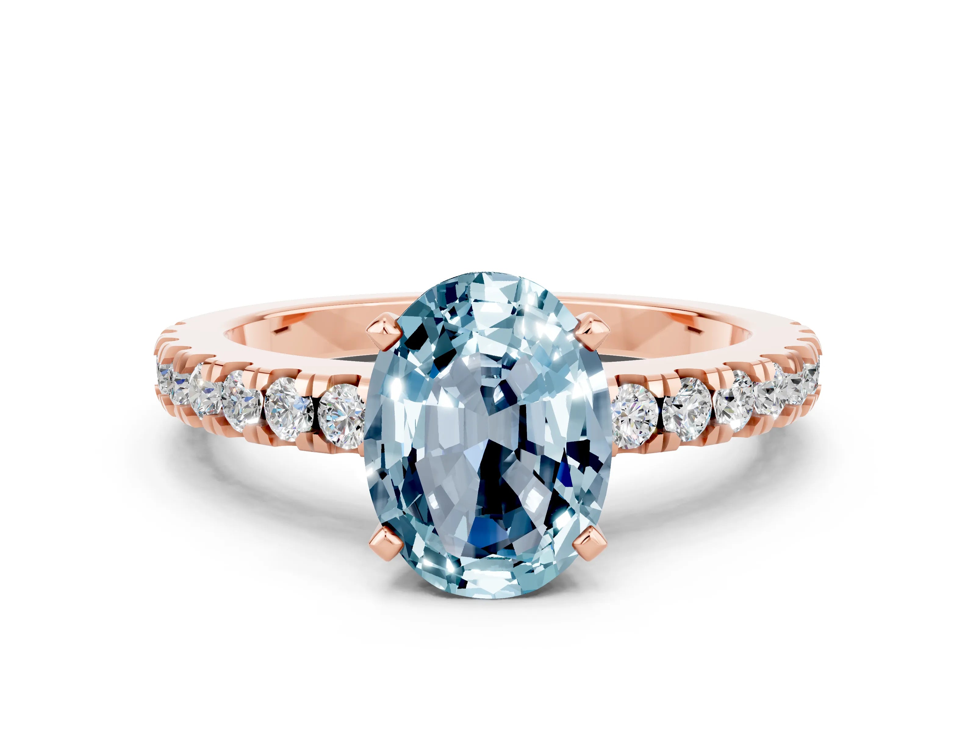 Rose gold Oval Cut Solitaire Diamond with Pavé Band and Four-Prong Setting