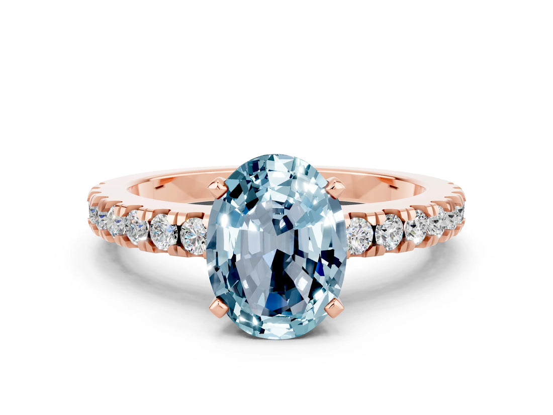 Rose gold Oval Cut Solitaire Diamond with Pavé Band and Four-Prong Setting