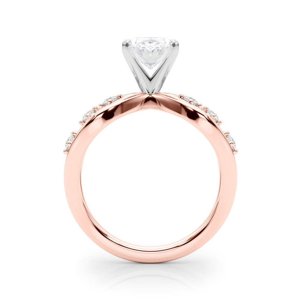 Rose gold Oval Cut Solitaire Diamond with Side Stones on Criss-Cross Band and Four-Prong Setting 2