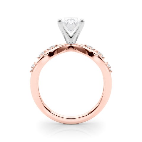 Rose gold Oval Cut Solitaire Diamond with Side Stones on Criss-Cross Band and Four-Prong Setting 2