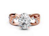 Rose gold Oval Cut Solitaire Diamond with Side Stones on Criss-Cross Band and Four-Prong Setting_27