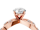 Rose gold Oval Cut Solitaire Diamond with Side Stones on Criss-Cross Band and Four-Prong Setting_31