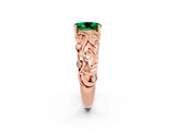 Rose gold Oval Cut Solitaire Emerald Leaf-Inspired Vine Band Ring with Prong Setting_2