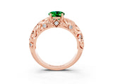 Rose gold Oval Cut Solitaire Emerald Leaf-Inspired Vine Band Ring with Prong Setting_3
