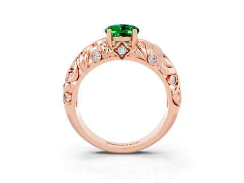 Rose gold Oval Cut Solitaire Emerald Leaf-Inspired Vine Band Ring with Prong Setting_3