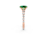 Rose gold Oval Cut Solitaire Emerald Ring with Pave Band and Four-Prong Setting_2