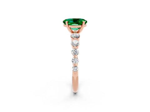Rose gold Oval Cut Solitaire Emerald Ring with Pave Band and Four-Prong Setting_2