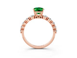Rose gold Oval Cut Solitaire Emerald Ring with Pave Band and Four-Prong Setting_3