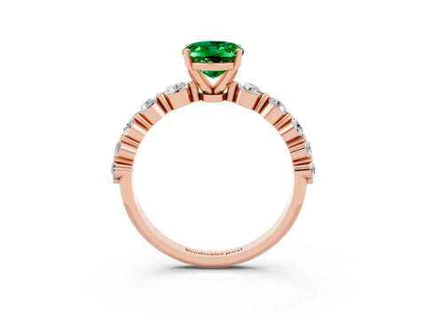 Rose gold Oval Cut Solitaire Emerald Ring with Pave Band and Four-Prong Setting_3