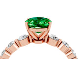 Rose gold Oval Cut Solitaire Emerald Ring with Pave Band and Four-Prong Setting_4