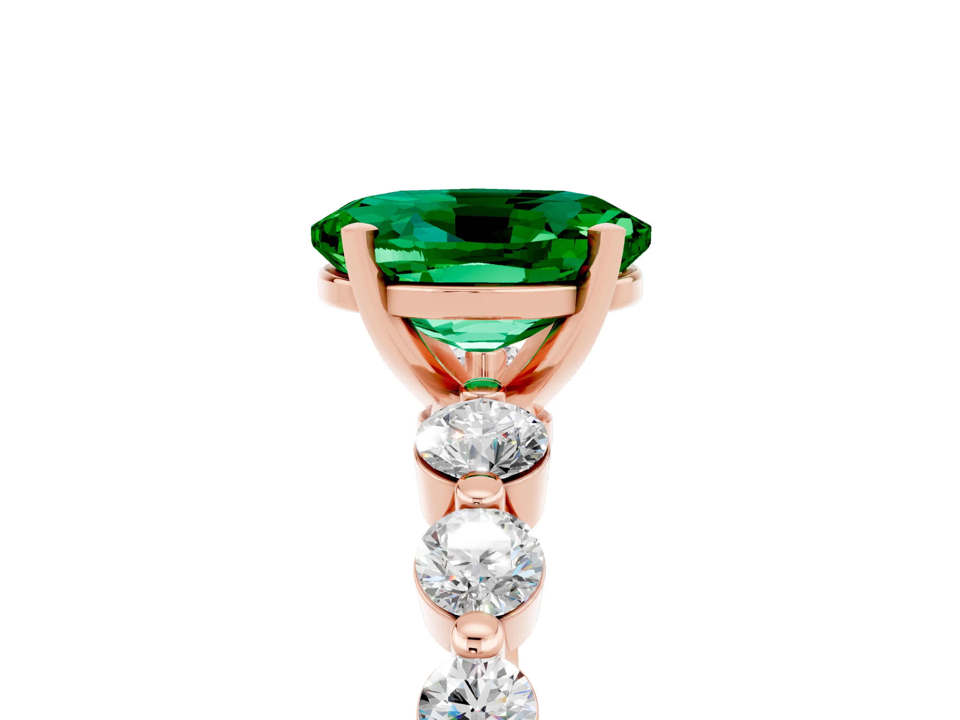 Rose gold Oval Cut Solitaire Emerald Ring with Pave Band and Four-Prong Setting_5