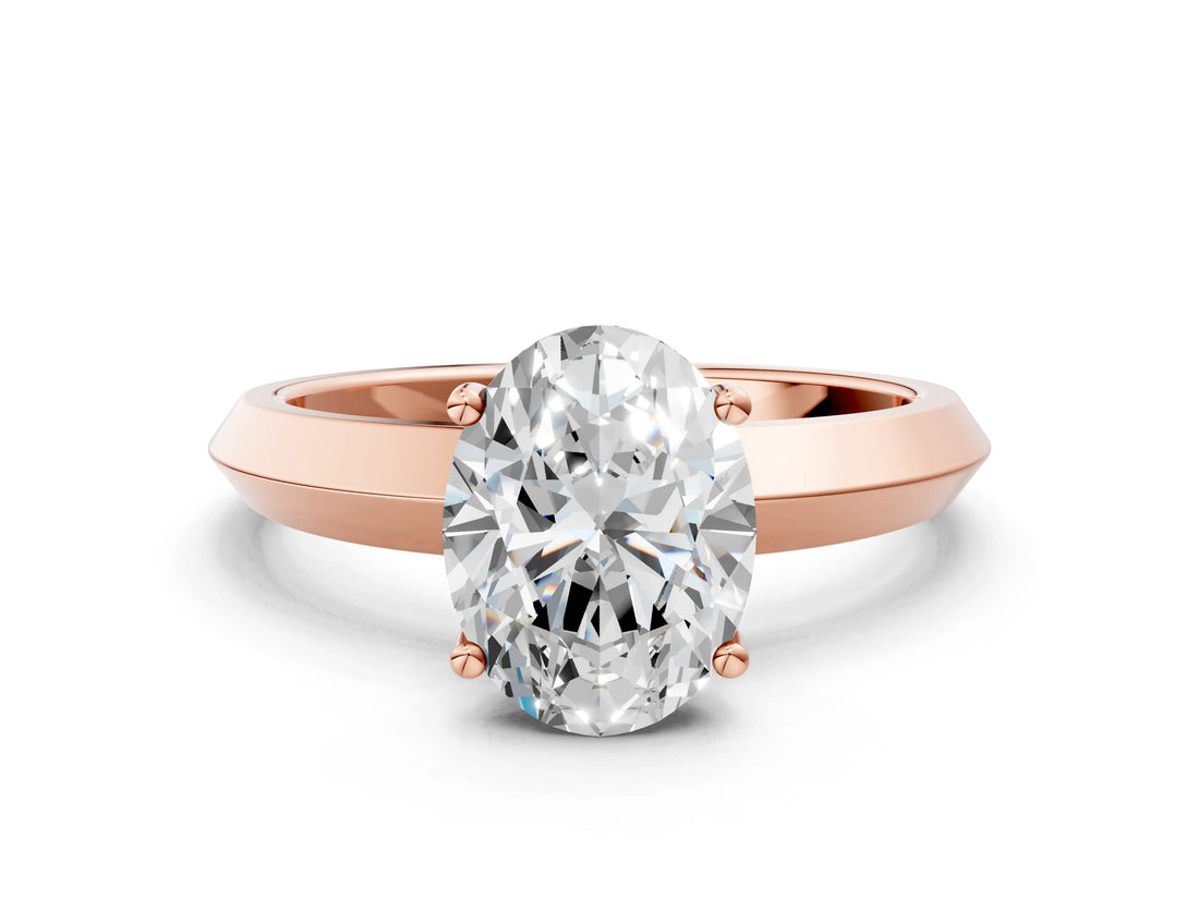 Rose gold Oval Cut Solitaire Engagement Ring with Flat Band and Four-Prong Setting