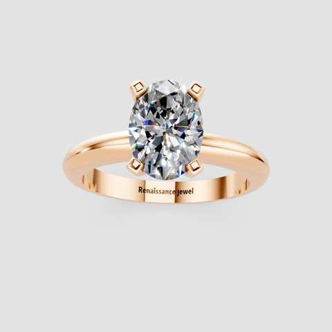 Rose gold Oval Cut Solitaire Engagement Ring with Round Band and Four-Prong Setting