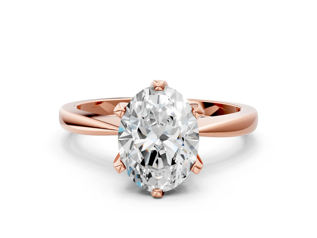 Rose gold Oval Cut Solitaire Engagement Ring with Six-Prong Setting and Tapered Band_3