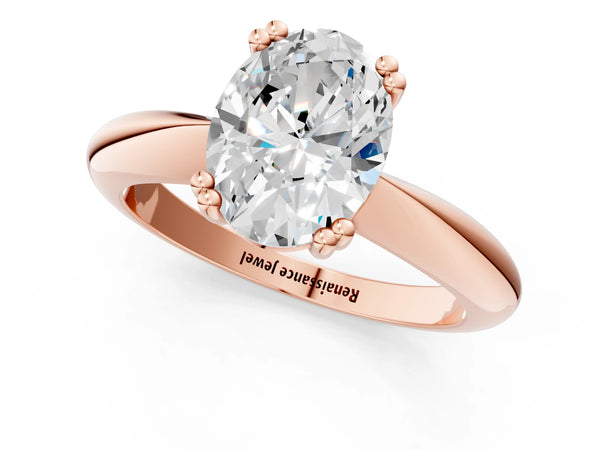 Rose gold Oval Cut Solitaire Engagement Ring with Tapered Band and Four-Prong Setting