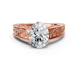 Rose gold Oval Cut Solitaire Engraved Band with Four-Prong Setting_109