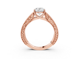 Rose gold Oval Cut Solitaire Engraved Band with Four-Prong Setting_112