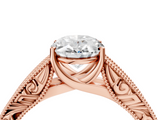 Rose gold Oval Cut Solitaire Engraved Band with Four-Prong Setting_113