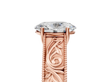 Rose gold Oval Cut Solitaire Engraved Band with Four-Prong Setting_114