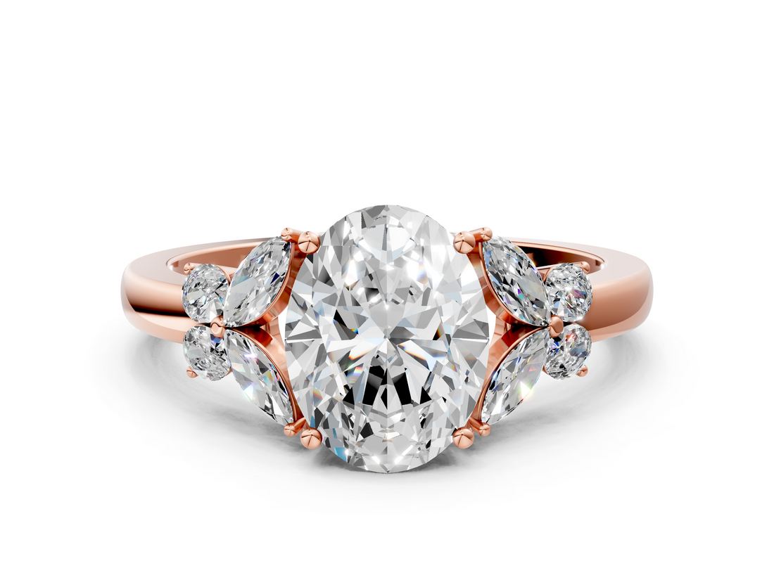 Rose gold Oval Cut Solitaire Floral Diamond Ring with Four-Prong Setting_37