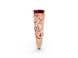 Rose gold Oval Cut Solitaire Garnet Leaf-Inspired Vine Band Ring with Prong Setting_2