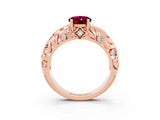 Rose gold Oval Cut Solitaire Garnet Leaf-Inspired Vine Band Ring with Prong Setting_3