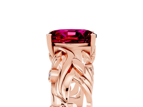 Rose gold Oval Cut Solitaire Garnet Leaf-Inspired Vine Band Ring with Prong Setting_5