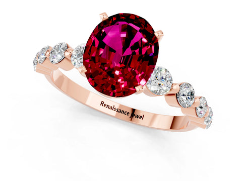 Rose gold Oval Cut Solitaire Garnet Ring with Pave Band and Four-Prong Setting_1