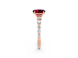 Rose gold Oval Cut Solitaire Garnet Ring with Pave Band and Four-Prong Setting_2