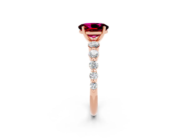 Rose gold Oval Cut Solitaire Garnet Ring with Pave Band and Four-Prong Setting