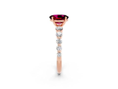 Rose gold Oval Cut Solitaire Garnet Ring with Pave Band and Four-Prong Setting_2