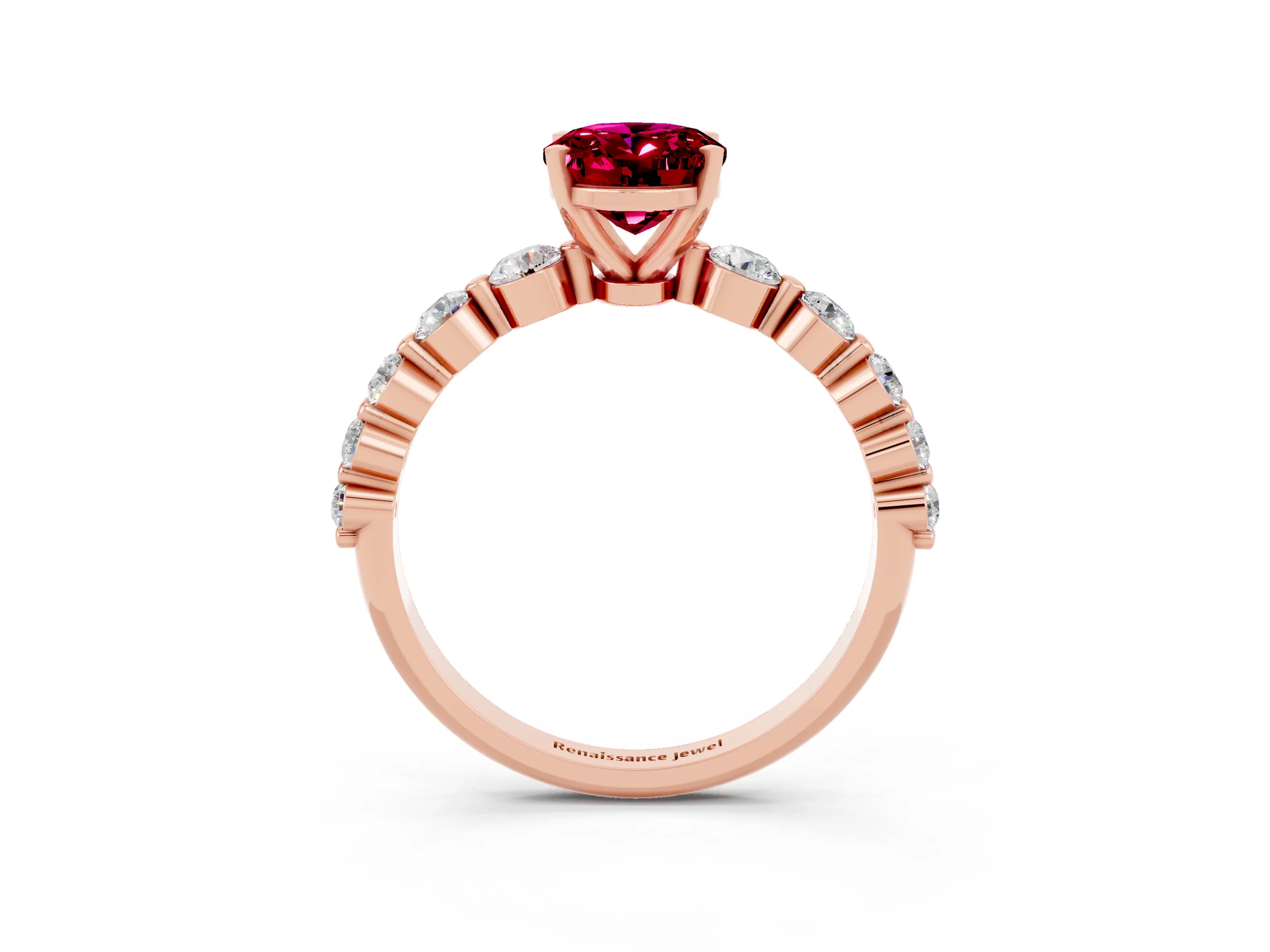 Rose gold Oval Cut Solitaire Garnet Ring with Pave Band and Four-Prong Setting_3