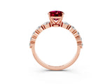 Rose gold Oval Cut Solitaire Garnet Ring with Pave Band and Four-Prong Setting_3